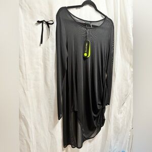 Tricotto Black Long-Sleeve Performance Tee with Lime Accent
